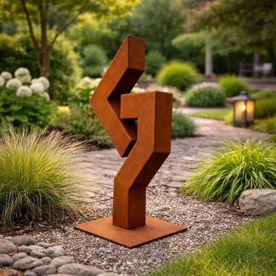 Alternate image for Architectural Metal Garden Sculpture | 30 Angular Rusted Steel Art | Fracture