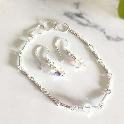 Primary image for Vintage Crystal Sterling Silver Jewelry Set