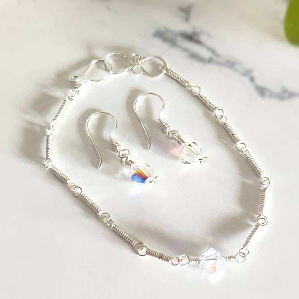 Vintage Crystal Sterling Silver Jewelry Set