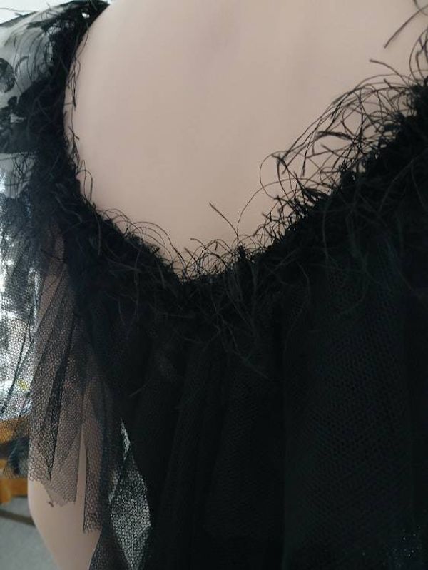 Alternate image for Gothic black tulle dress with handkerchief hem and layered skirt and shoulder detail