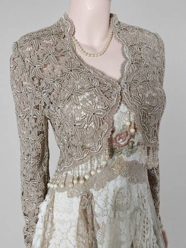 Alternate image for Handcrafted lace and cotton bohemian ensemble with cropped jacket and asymmetric skirt