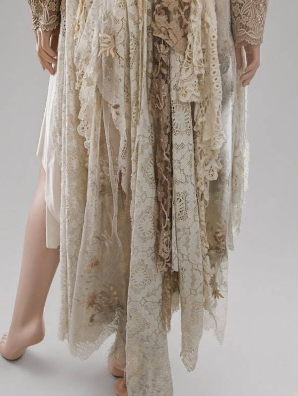 Alternate image for Handcrafted lace and cotton bohemian ensemble with cropped jacket and asymmetric skirt