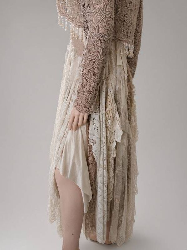 Alternate image for Handcrafted lace and cotton bohemian ensemble with cropped jacket and asymmetric skirt