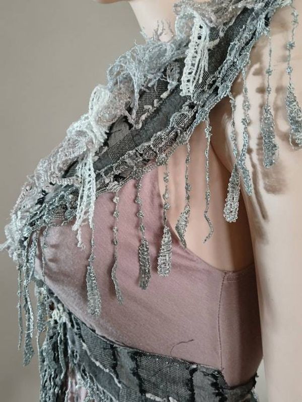Alternate image for Handcrafted Bohemian lace and mesh midi dress with unique details