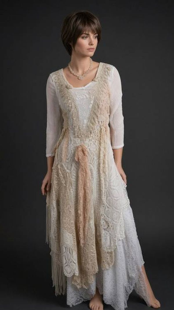 Alternate image for Vintage-Inspired layered lace and crochet maxi dress with lace-up back detail