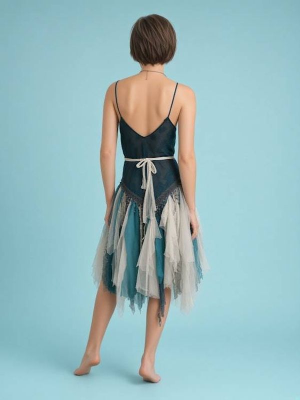 Alternate image for Oceanic mermaid batik shabby dress with lace crochet and beaded finge
