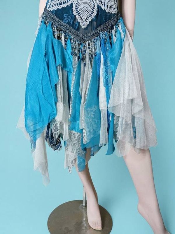 Alternate image for Oceanic mermaid batik shabby dress with lace crochet and beaded finge