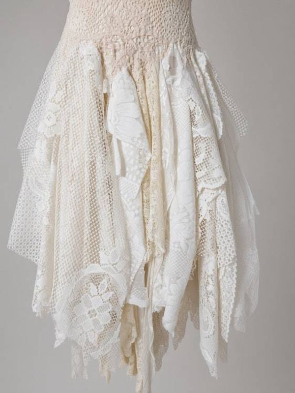 Alternate image for Handcrafted lace dress with tie-up back, vintage decor and asymmetric hem