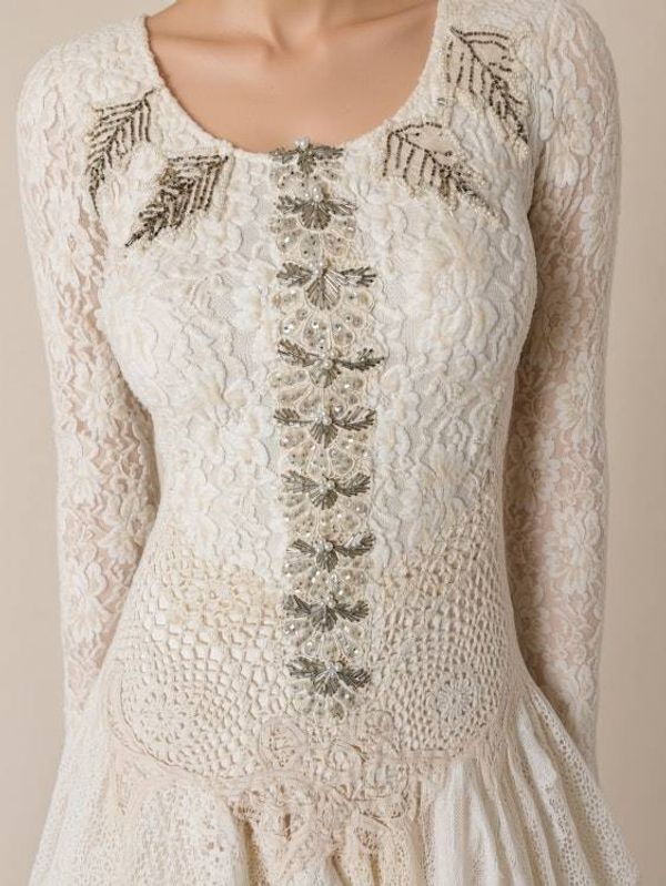 Alternate image for Handcrafted lace dress with tie-up back, vintage decor and asymmetric hem