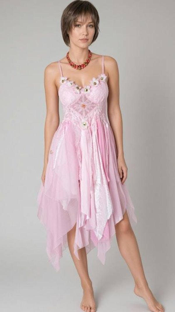 Alternate image for Ethereal pink handkerchief hem dress with lace bodice and embellished accents