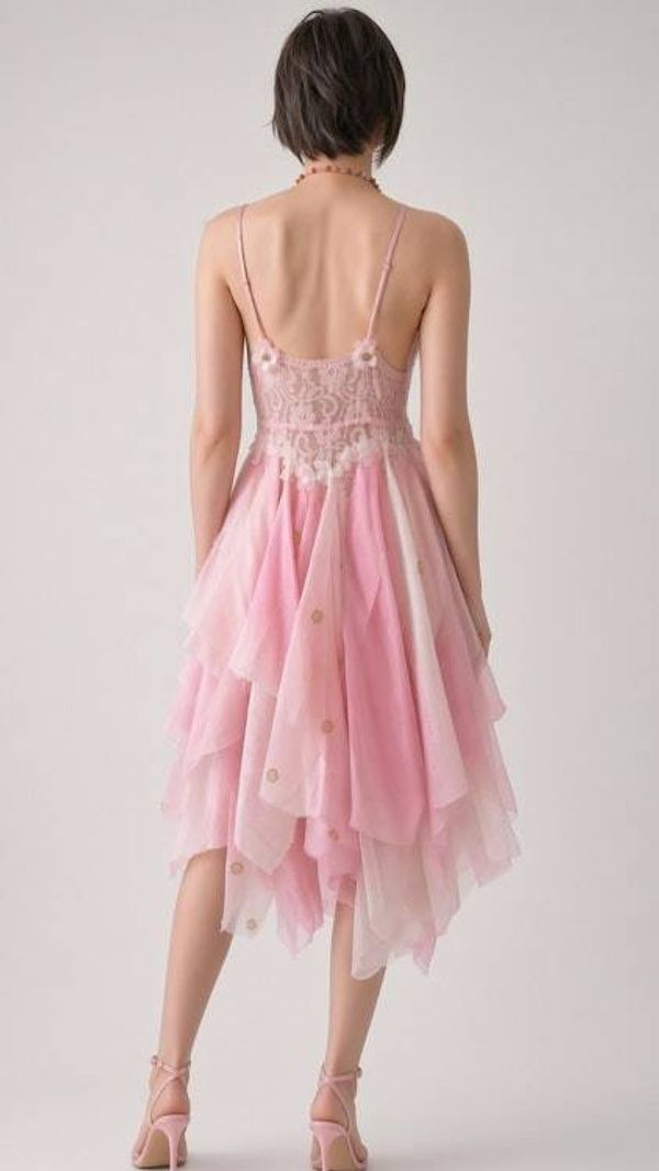 Alternate image for Ethereal pink handkerchief hem dress with lace bodice and embellished accents