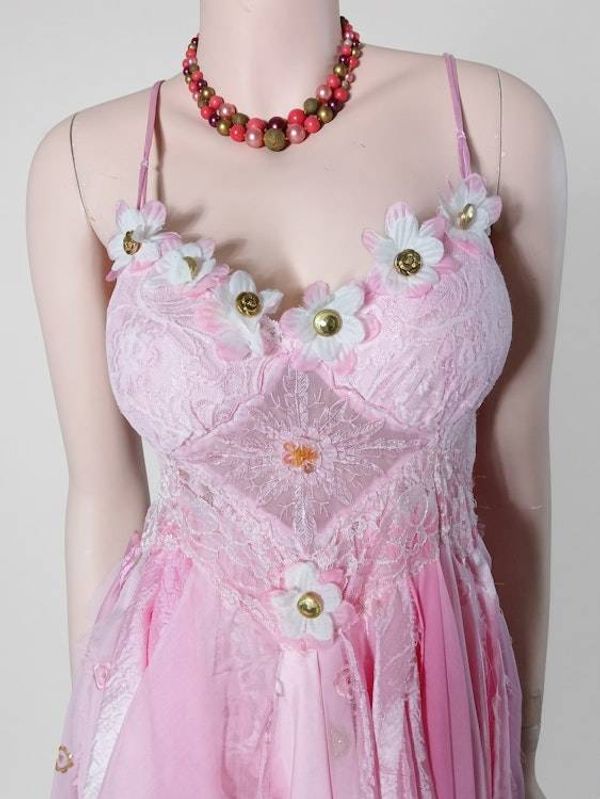 Alternate image for Ethereal pink handkerchief hem dress with lace bodice and embellished accents