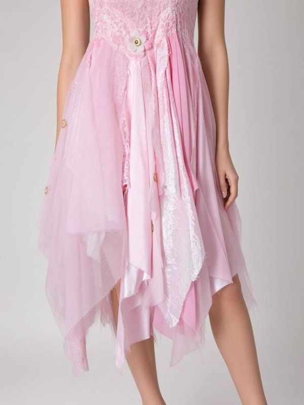 Alternate image for Ethereal pink handkerchief hem dress with lace bodice and embellished accents