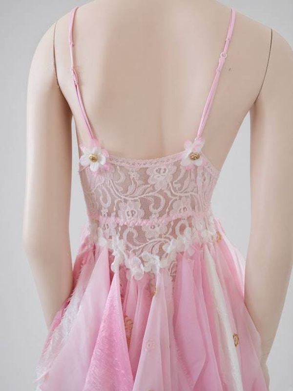 Alternate image for Ethereal pink handkerchief hem dress with lace bodice and embellished accents