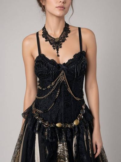 Alternate image for Steampunk Victorian Gothic corset costume with tattered skirt