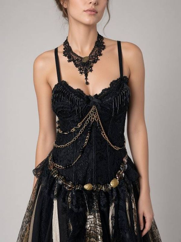 Alternate image for Steampunk Victorian Gothic corset costume with tattered skirt