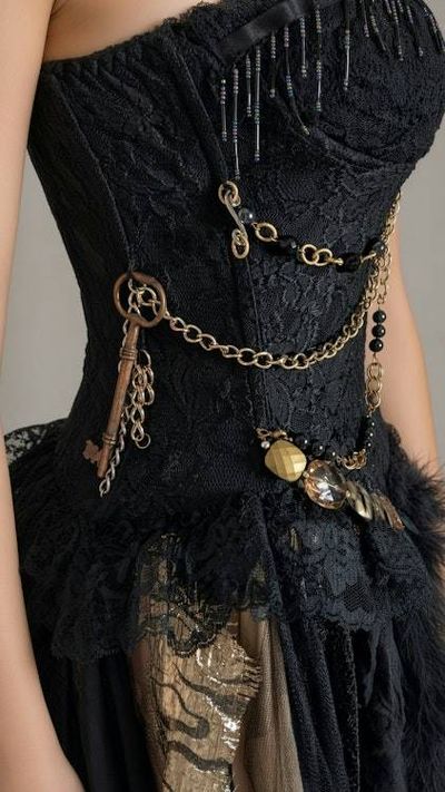 Alternate image for Steampunk Victorian Gothic corset costume with tattered skirt
