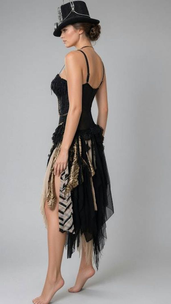 Alternate image for Steampunk Victorian Gothic corset costume with tattered skirt