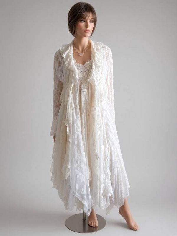 Alternate image for Romantic, Bohemian, cream lace two-piece dress and jacket.