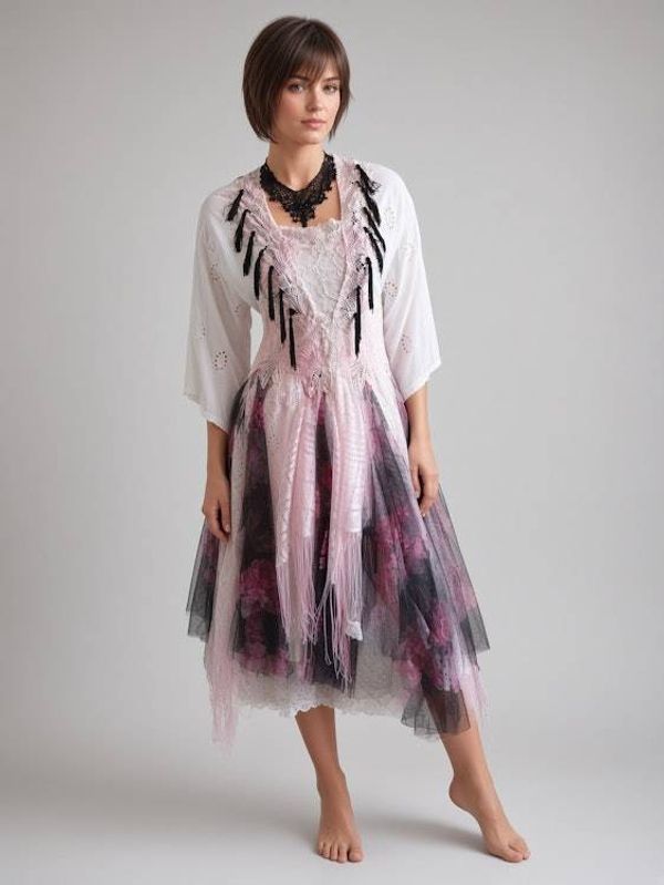 Alternate image for Ethereal Layered Bohemian Dress with Fringe Details