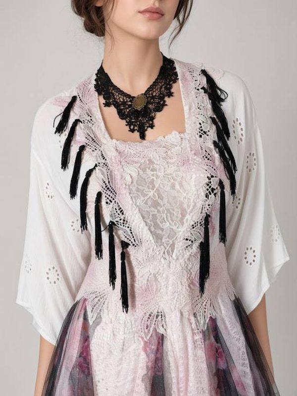 Alternate image for Ethereal Layered Bohemian Dress with Fringe Details