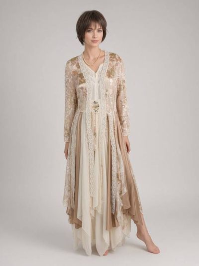 Primary image for Victorian inspired lace overlay and maxi dress with long sleeves in champagne