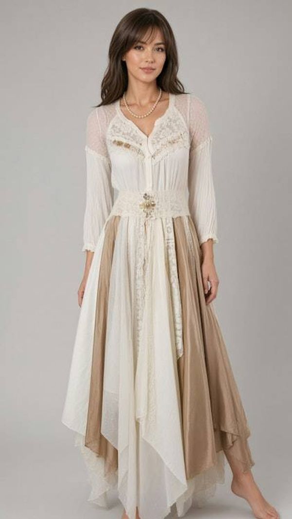 Alternate image for Victorian inspired lace overlay and maxi dress with long sleeves in champagne