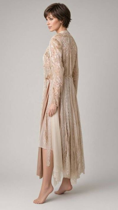 Alternate image for Victorian inspired lace overlay and maxi dress with long sleeves in champagne