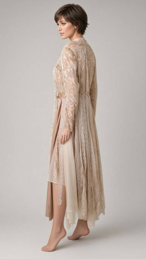 Alternate image for Victorian inspired lace overlay and maxi dress with long sleeves in champagne