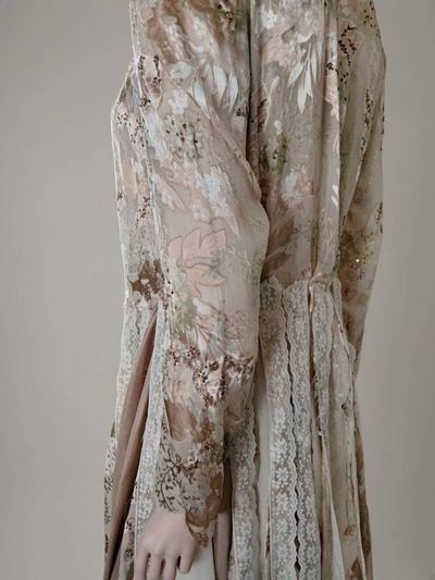 Alternate image for Victorian inspired lace overlay and maxi dress with long sleeves in champagne