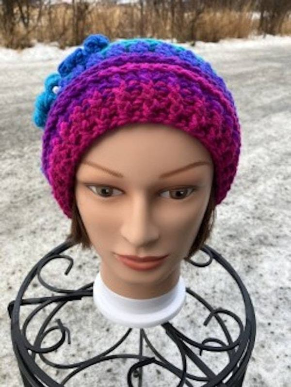 Alternate image for Flower Beanie Pink Blue and Turquoise