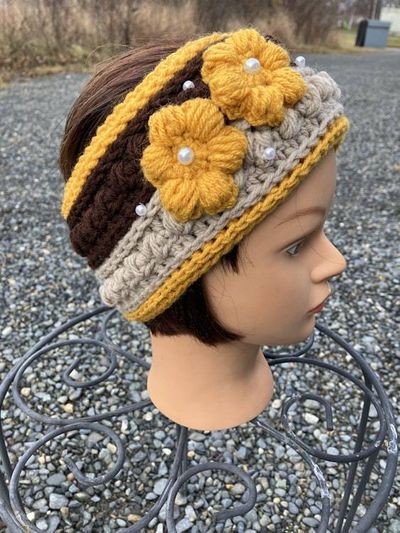 Alternate image for Woman’s Ear Warmer Headband Gold, Brown and Tan