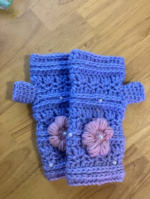 Alternate image for Womans Fingerless Gloves Mitts Blue and Pink