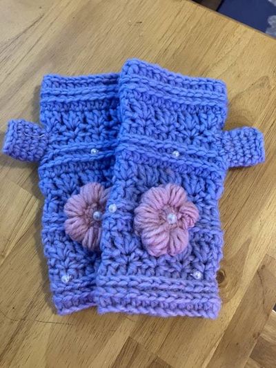 Alternate image for Womans Fingerless Gloves Mitts Blue and Pink