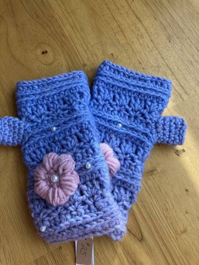 Alternate image for Womans Fingerless Gloves Mitts Blue and Pink