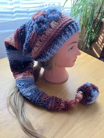Alternate image for Woman’s Stocking Hat Copper Peach Blue and Gray