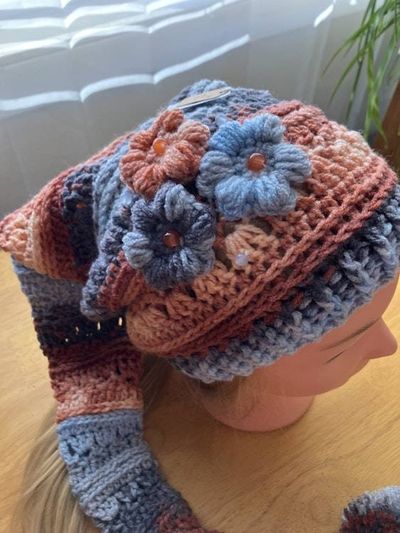 Alternate image for Woman’s Stocking Hat Copper Peach Blue and Gray