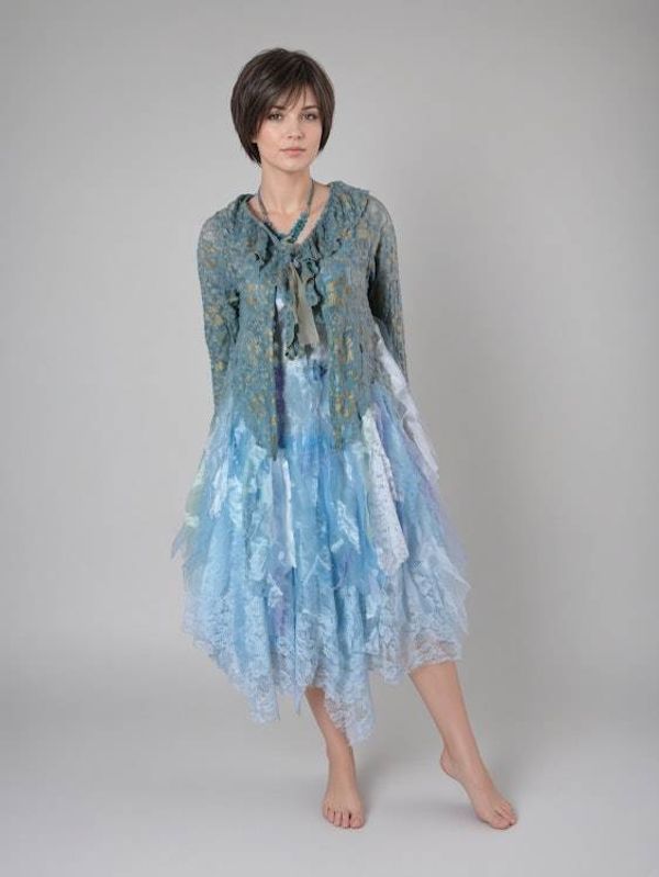 Alternate image for Handcrafted unique two-piece dress with soft light jacket