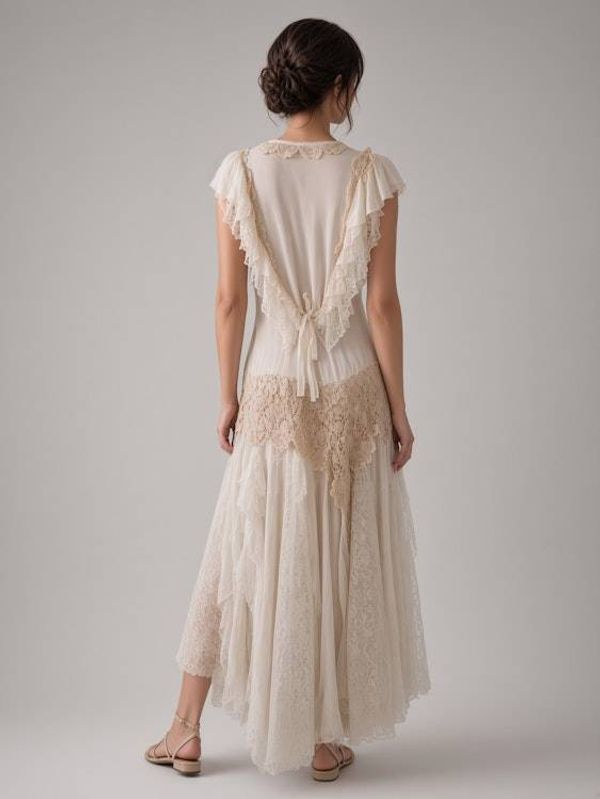 Alternate image for Bohemian lace and cotton-trimmed maxi dress with flutter sleeves