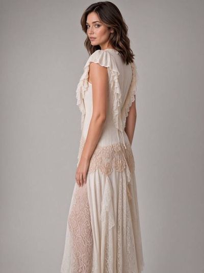 Alternate image for Bohemian lace and cotton-trimmed maxi dress with flutter sleeves