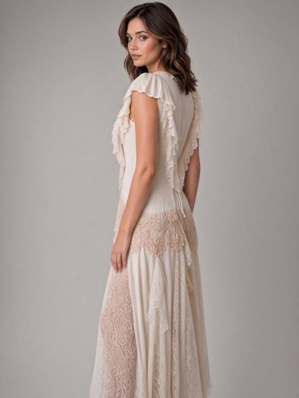 Alternate image for Bohemian lace and cotton-trimmed maxi dress with flutter sleeves