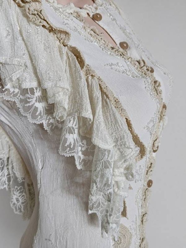Alternate image for Bohemian lace and cotton-trimmed maxi dress with flutter sleeves