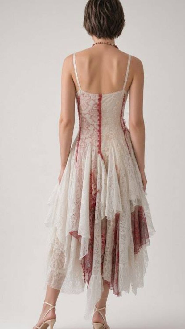 Alternate image for Romantic lace asymmetrical hemline maxi dress with spaghetti straps