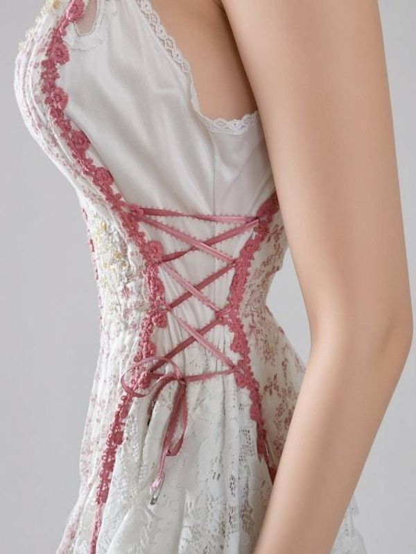 Alternate image for Romantic lace asymmetrical hemline maxi dress with spaghetti straps