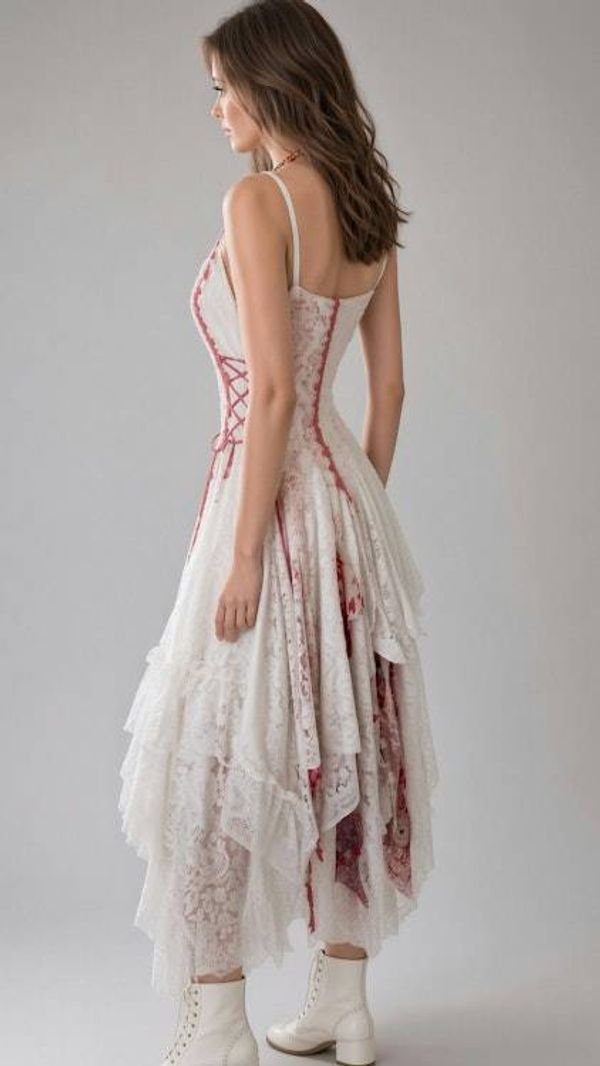 Alternate image for Romantic lace asymmetrical hemline maxi dress with spaghetti straps