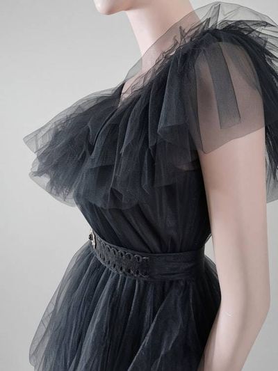 Alternate image for Dramatic black tulle Halloween gown with ruffled neckline