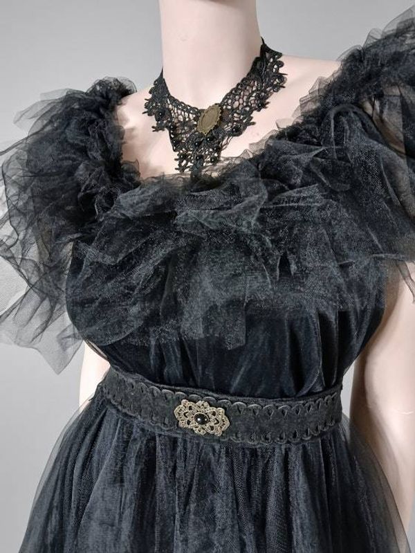 Alternate image for Dramatic black tulle Halloween gown with ruffled neckline