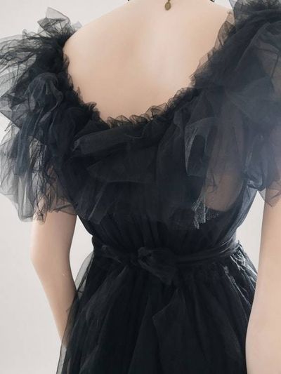 Alternate image for Dramatic black tulle Halloween gown with ruffled neckline