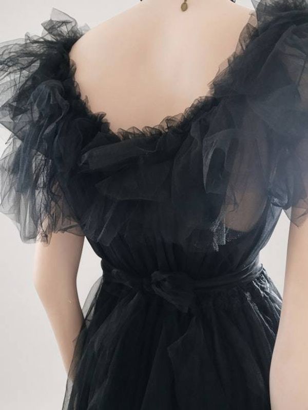 Alternate image for Dramatic black tulle Halloween gown with ruffled neckline