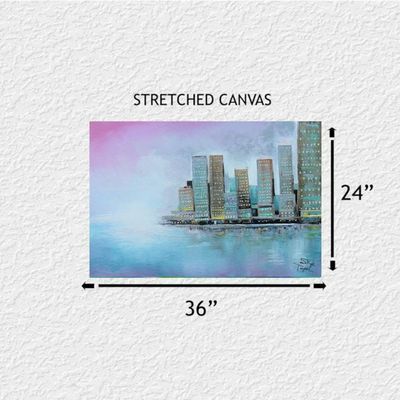 Alternate image for City Mist - Original Skyline Fine Art Acrylic Painting (36 x 24 x 3/4)